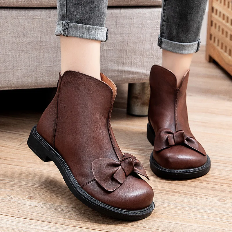 

Fashion Boots Women Round Flat Boots Female Women Shoes Comfortable New Flat Women Shoe Leather Casual Footwear