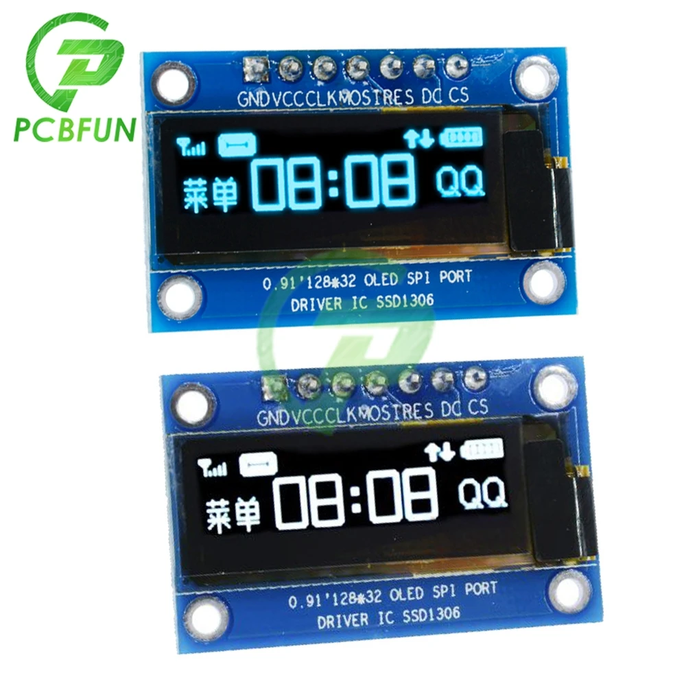 

0.91 Inch OLED LCD Display Module Board SSD1306 Driver IC DC 3.3V-5V SPI PIN Interface 128x32 12832 Display Module for Arduino