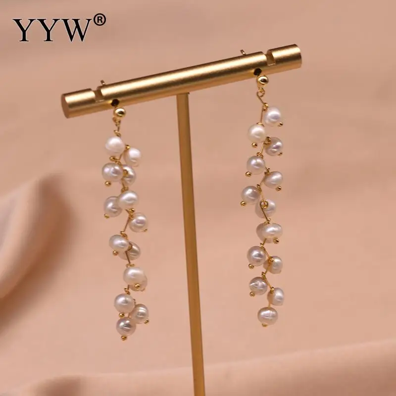 

Natural Freshwater Pearl Tassel Earrings Creative Long Earrings For Woman Daily Wear Or Attend Party Fashion Jewerly For Woman