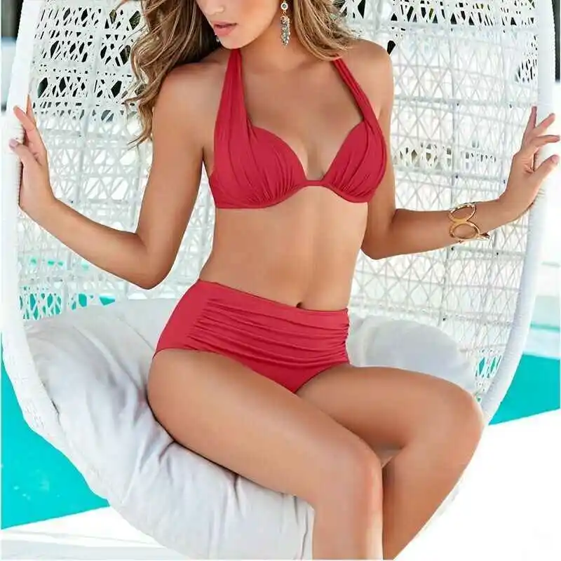 

2021 новый бикини сексуальный комплект бикини костюм из двух предметов купальники Для женщин Высокая талия Купальник размера плюс однотонны...