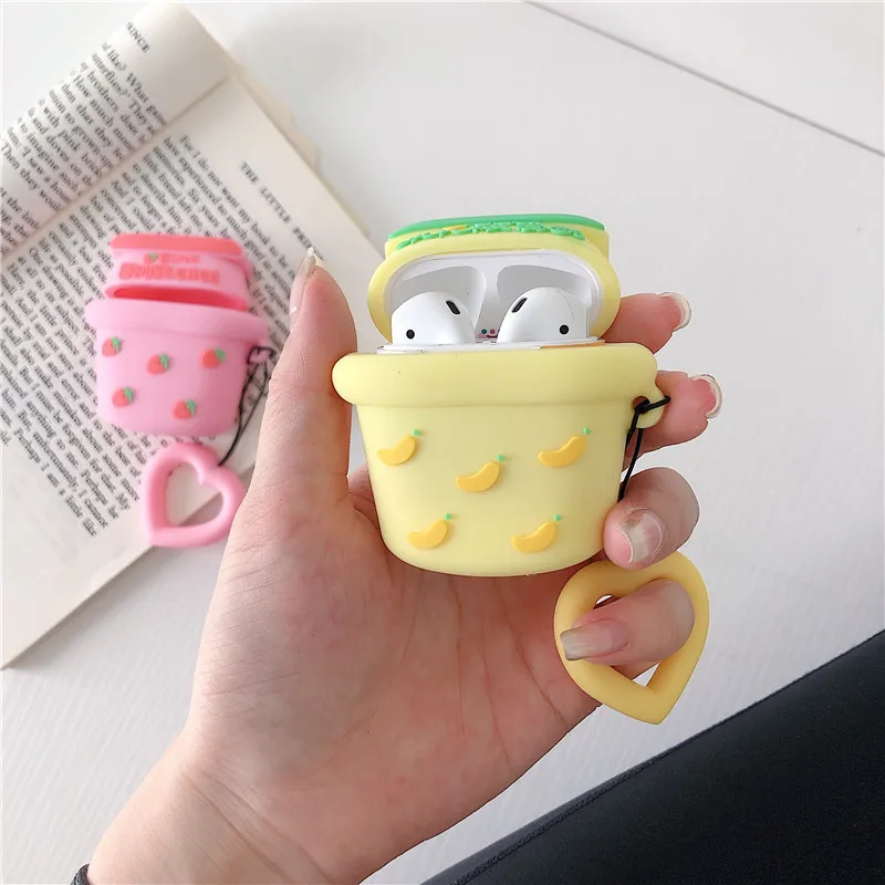 

For Airpods 1/2 Case,3D Strawberry Banana Drink Case Soft Silicone Earphone Headphone Cover For Apple Airpods Case For Kids
