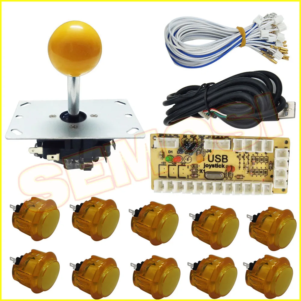 Yellow kit 1 Ноль задержки аркадный джойстик и кнопки комплект USB кодер кнопка с кабелями для аркадной игры машина MAME/PC/Raspberry Pi - Цвет: Yellow kit 1