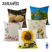 personality beautiful linen cushion covers sunflower rose flowers pillow case farmhouse decor car sofa chair pillow cover c0016