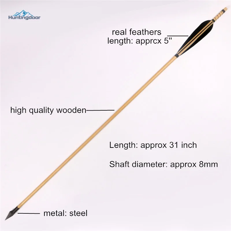 Деревянные стрелы для стрельбы из лука 6 шт. 31 дюйм черное перо деревянный вал