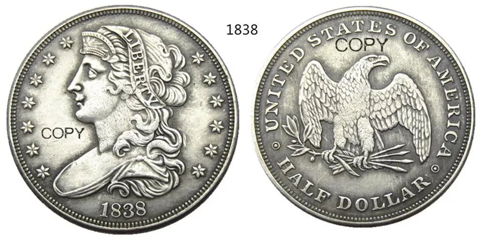 США набор из 9 шт. (1838-1882) с посеребренным рисунком в виде полудолларов | Дом и сад
