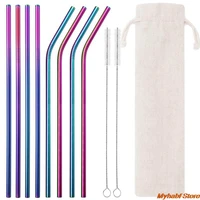 11pcsset reusable metal drinking straw stainless steel straw with cleaning brush for party wedding birthday tableware decor