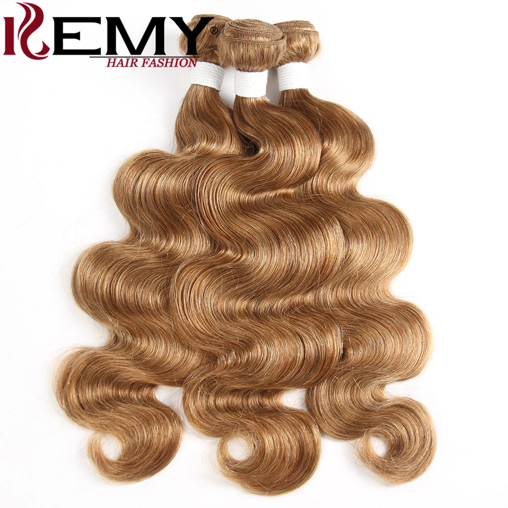 Светло-каштановые человеческие волосы пучки волос плетение kemy Hair бразильские волосы волнистые человеческие волосы в пучках 3/4 шт. Non-Remy пряди человеческих волос для наращивания волос