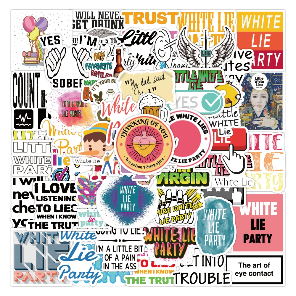 

50PCS White Lie Party Cartoon Anime Stickers Pack Toys for Girls Luggage Skateboard Stationery Laptop Waterproof Vinyl Stickers