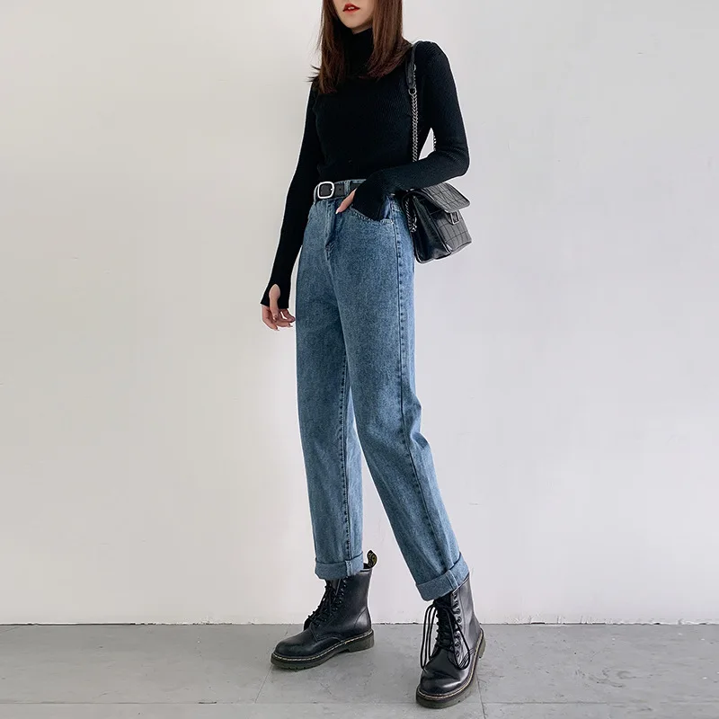 Женские винтажные джинсы с высокой талией в стиле ретро повседневные брюки до
