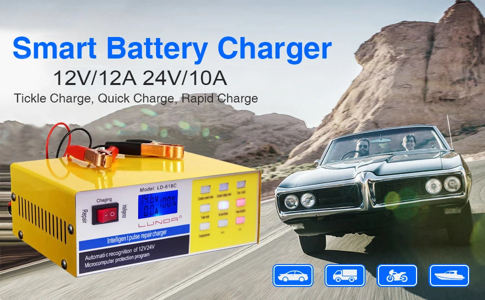 250V 12 V/24 V 200AH Смарт Пульс Ремонт Автомобиля Батарея Зарядное устройство автоматического 5-ти ступенчатый интеллигентая(ый) зарядки для CarTruck в байкерском стиле