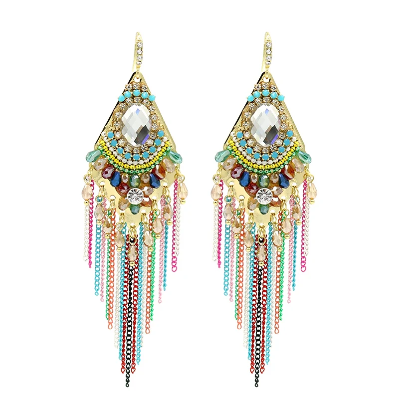 Серьги ручной работы с кристаллами Стразы черные синие цветные серьги