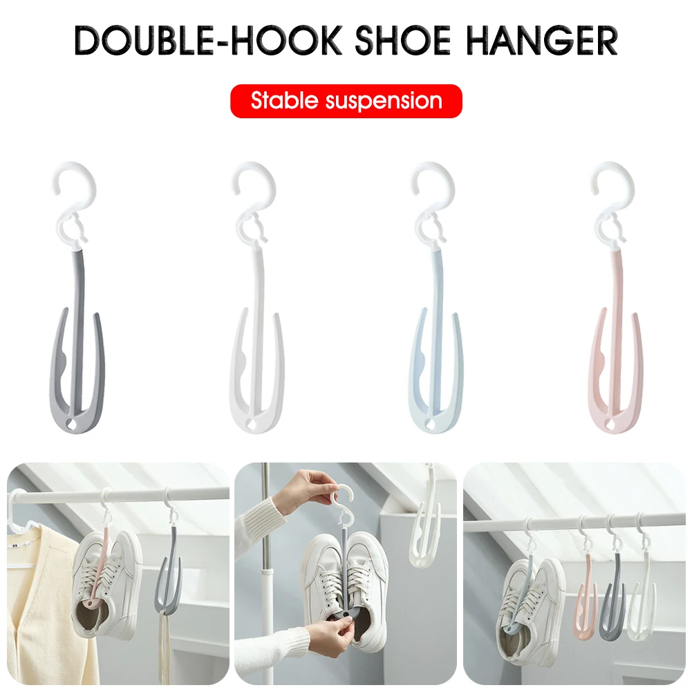 

3/6pcs plastic shoe rack hook stackable hook double arm rotation space saving shoe rack shoe organizer