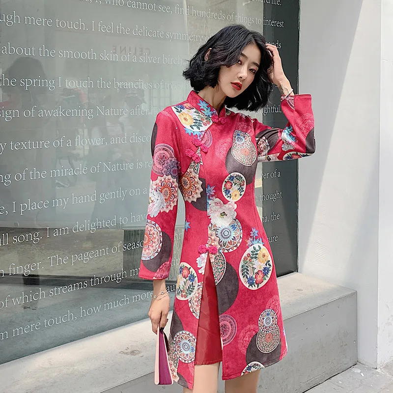 2020 летние новые китайские традиционные улучшенные Cheongsam милые замшевые Миди