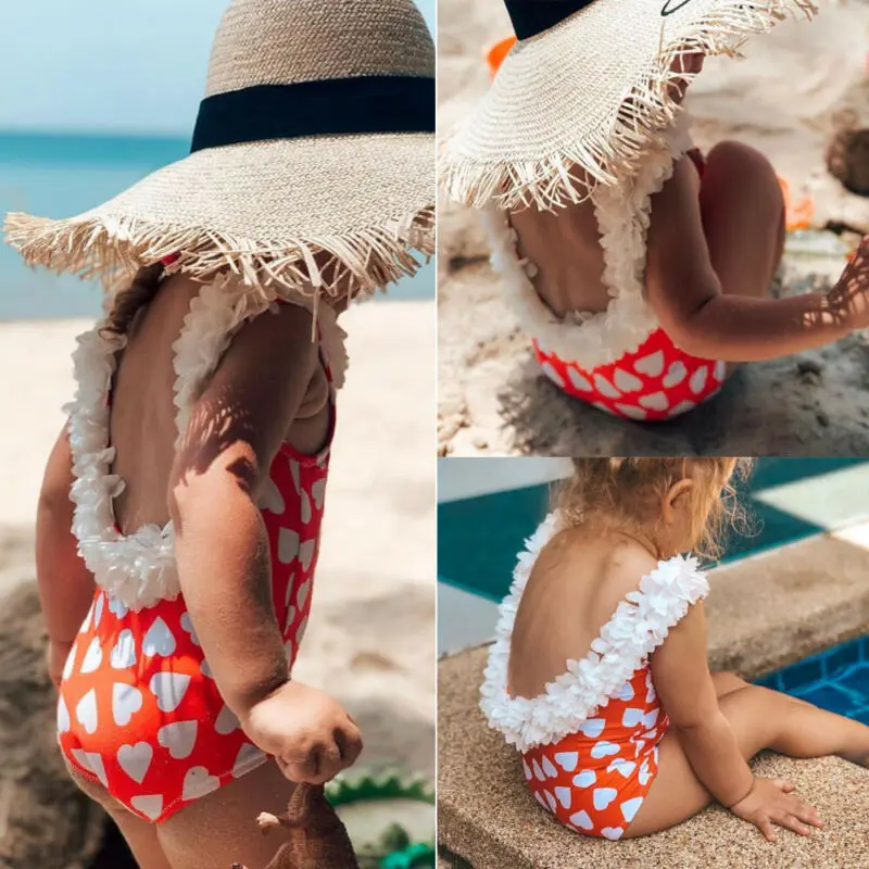 2020 Valentine’s Toddler Love Heart Bathing Suit Kid Girl Baby Kids Prints Bikini Swimwear One-piece Swimsuit 0-5Y | Детская одежда и