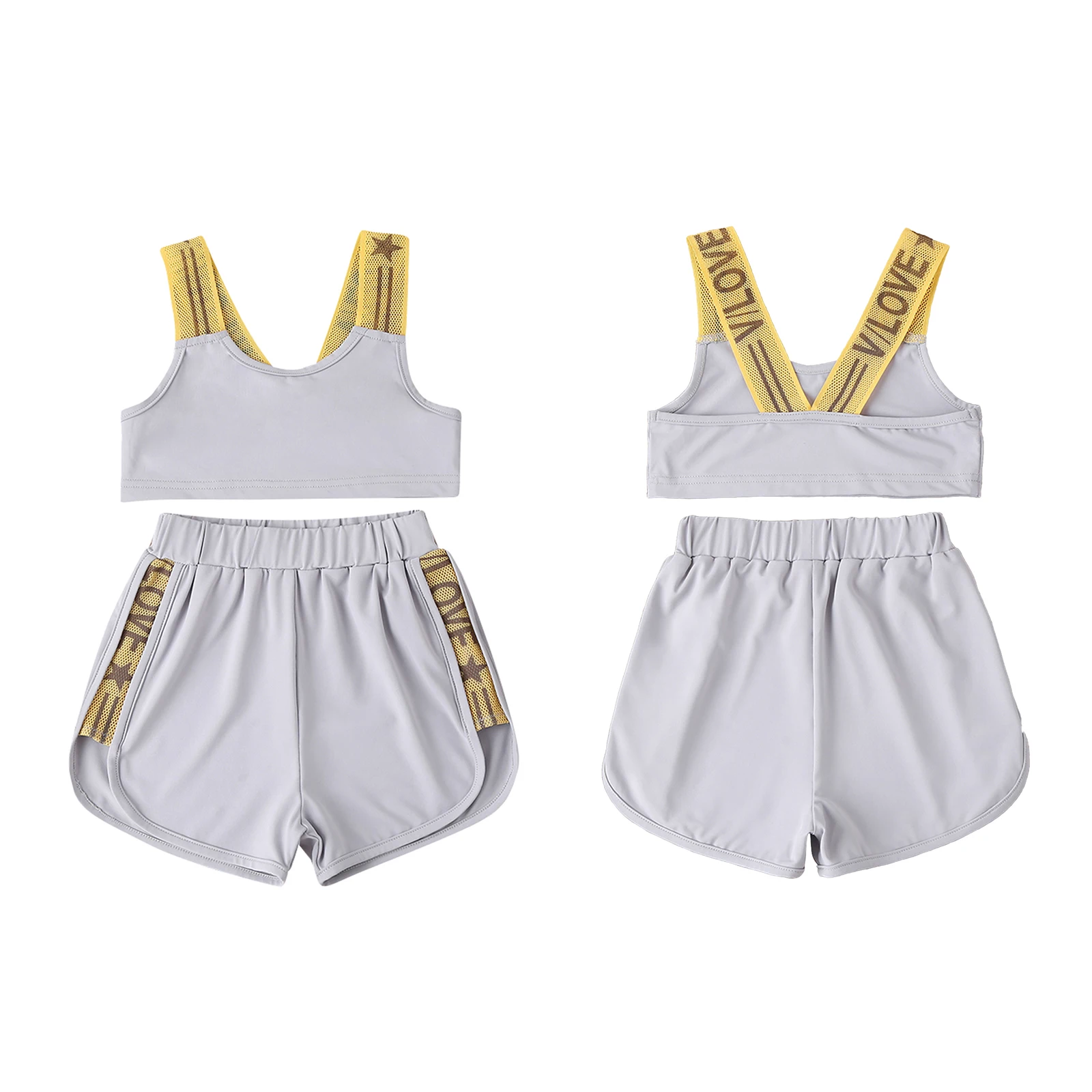 

Летняя спортивная одежда для малышей, комбинированный жилет с U-образным вырезом и шорты с эластичным поясом для маленьких девочек, серого ц...