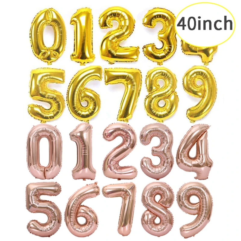 

90CM Large Digital Aluminum Balloon 40 Inch Gold Silver Rose Gold Birthday Aluminum Foil Helium Balloon Birthday Anniversary