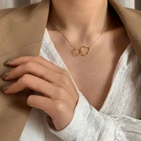 simple temperament double ring design necklace womens clavicle chain