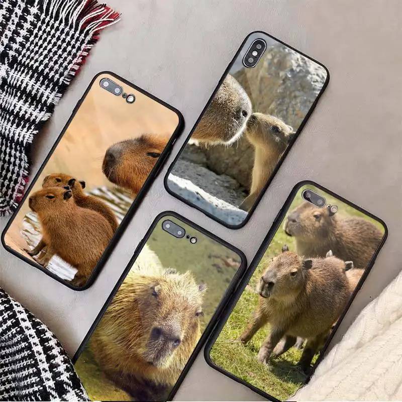 

Capybara Cute animal Phone Case Tempered glass For iphone 6 7 8 plus X XS XR 11 12 13 PRO MAX mini