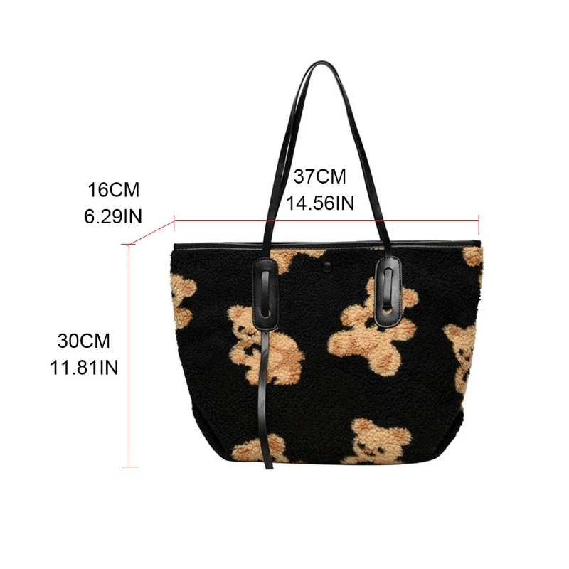 

Cute Bear Printed Women Lamb Like Fabrics Shoulder Bag Tote Handbag Shopping Bag QXNC