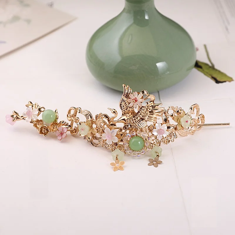 Китайская Винтажная заколка для волос с золотым Фениксом ручной работы шпильки