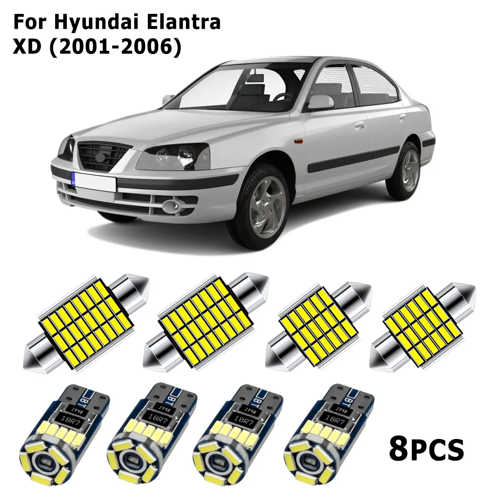 

8 шт. внутренний светодиод 12 В для Hyundai Elantra XD HD MD/UD AD 2001-2020 2013 2017 2018 купольная карта для Чтения номерного знака багажника комплект светильник