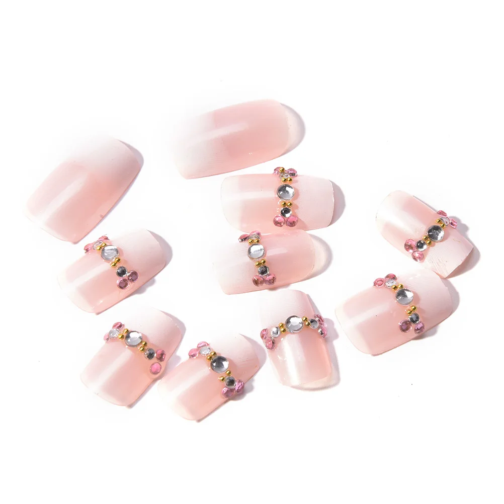 24 шт./компл. милые французские накладные ногти 3D крем телесные розовые однотонные