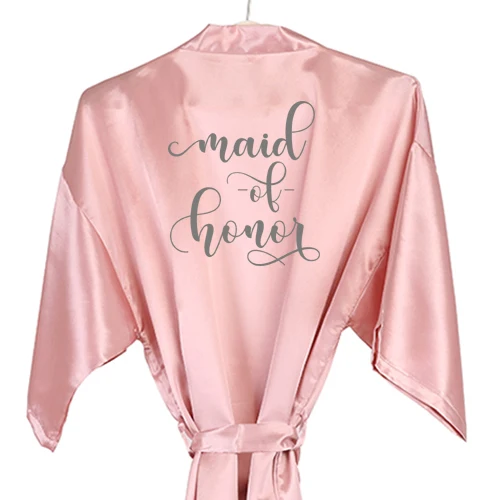 maid honor new C& Fung темно-розовый халат серебряное кимоно с надписью атласная пижама Свадебный халат Подружка невесты, сестра мать невесты халаты - Цвет: maid honor new