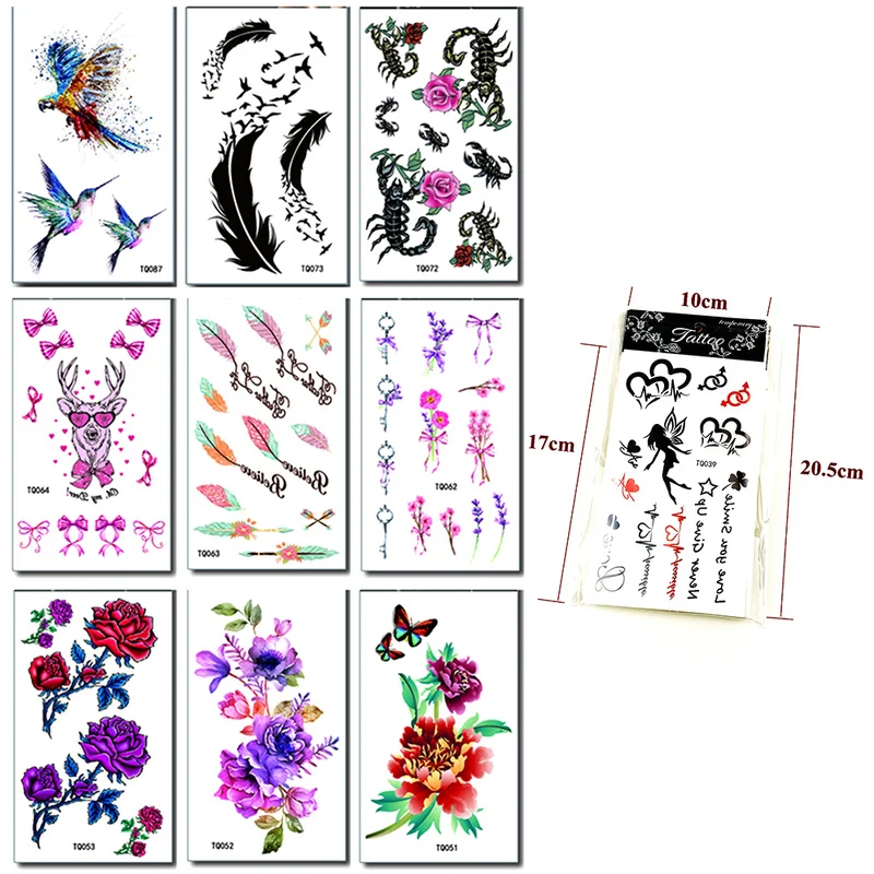 30 шт./лот Набор наклеек для временных татуировок с цветами водостойкая