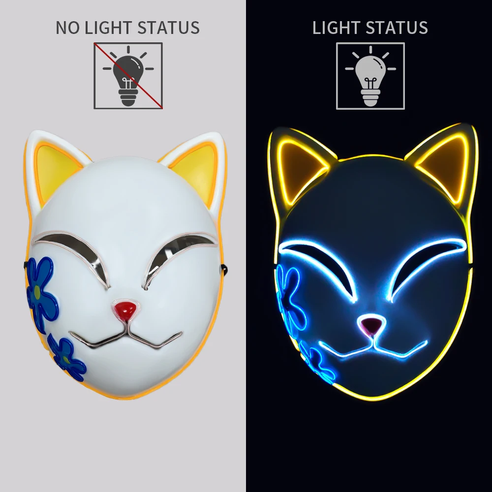 

Anime Demon Slayer LED Mask Cosplay Sabito Kamado Makomo Cute Masks Halloween Party Costume Props