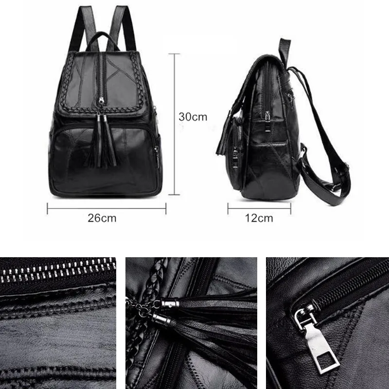 

2021 Women's PU Leather Backpack School Bag Classic Black Waterproof Travel Multi-function Shoulder Bag