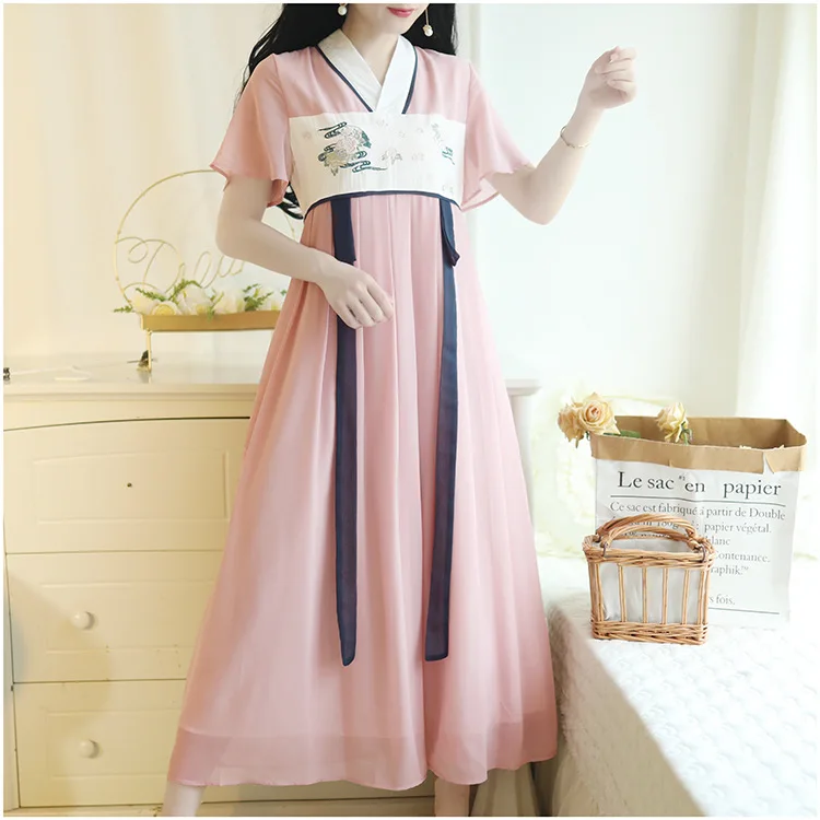 

2020 New Fashion Women Chiffon Dresses Hanfu Dresses Chinese Style Embroidered Dress Summer Dress QS01
