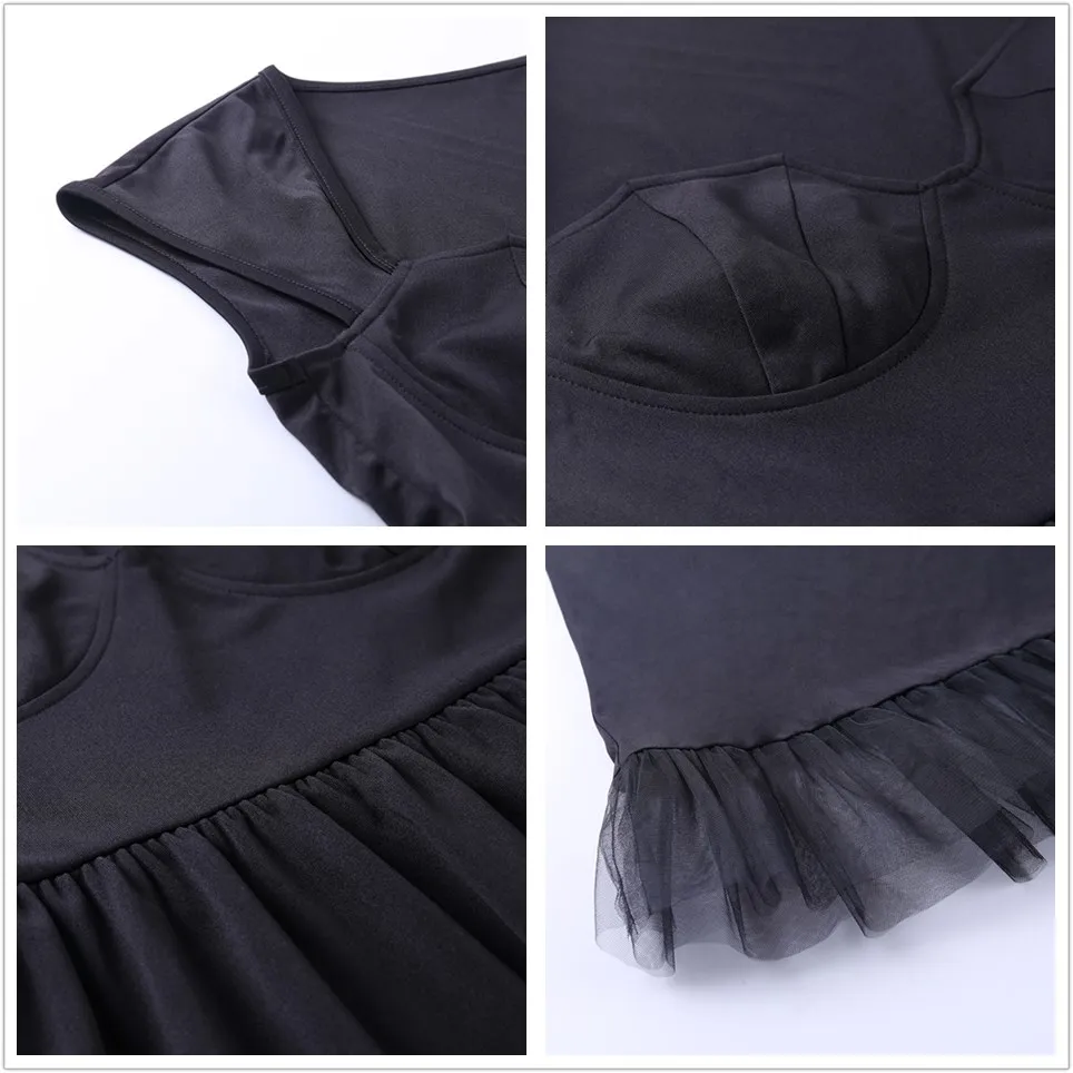 Женское платье с глубоким V образным вырезом черное Сетчатое составного кроя в