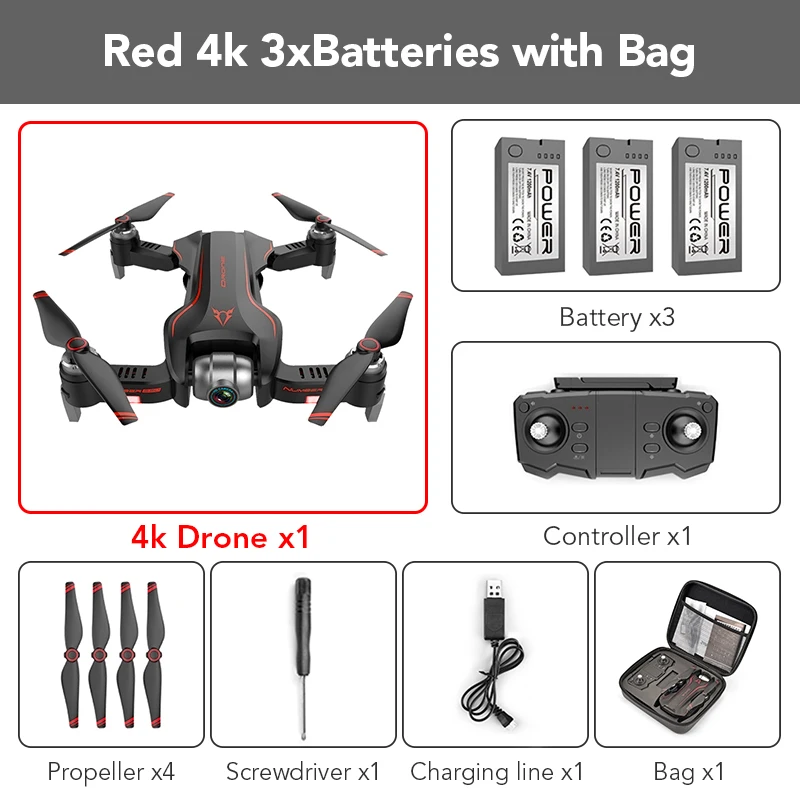 Red 4k 3B with Bag FUNSKY S20 wifi FPV с 4 K/1080 P HD камерой 18 минут время полета Интеллектуальный складной Радиоуправляемый Дрон Квадрокоптер - Цвет: Red 4k 3B with Bag