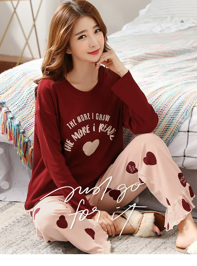 M L XL XXL 3XL 4XL 5XL Женская одежда для сна с длинным рукавом, хлопок, комплекты одежды для сна, осенние пижамы, женские пижамы