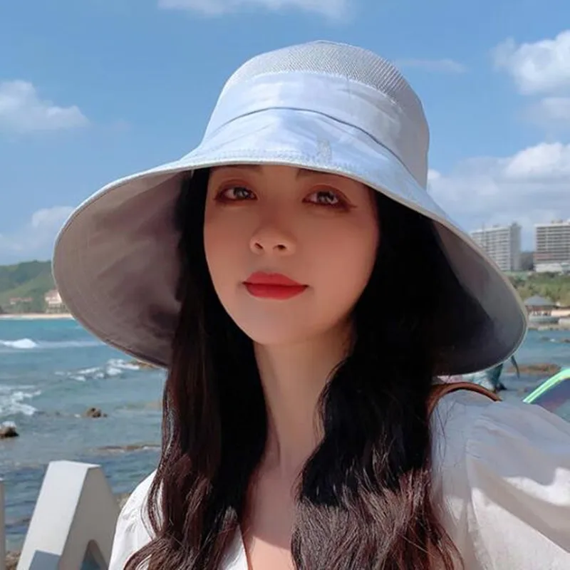 

SILOQIN Multicolor Women's Breathable Mesh Cap Panama Bucket Hat New Summer Oversized Brim Sunscreen Travel Cap Female Beach Hat