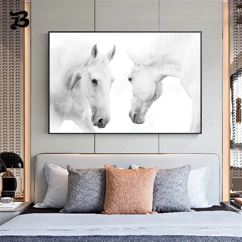 

Canvas Horse Painting Black and White Wall Art Canvas Posters and Prints Animals Family Nordic Wall Pictures for Home Wall Decor