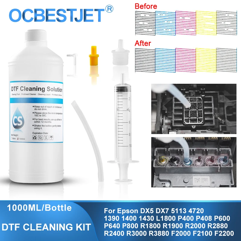 1000ML DTF Cleaning Solution Print Head Cleaning Liquid Capping Station Cleaning Fluid Direct to Transfer Film Ink Cleaning Kit