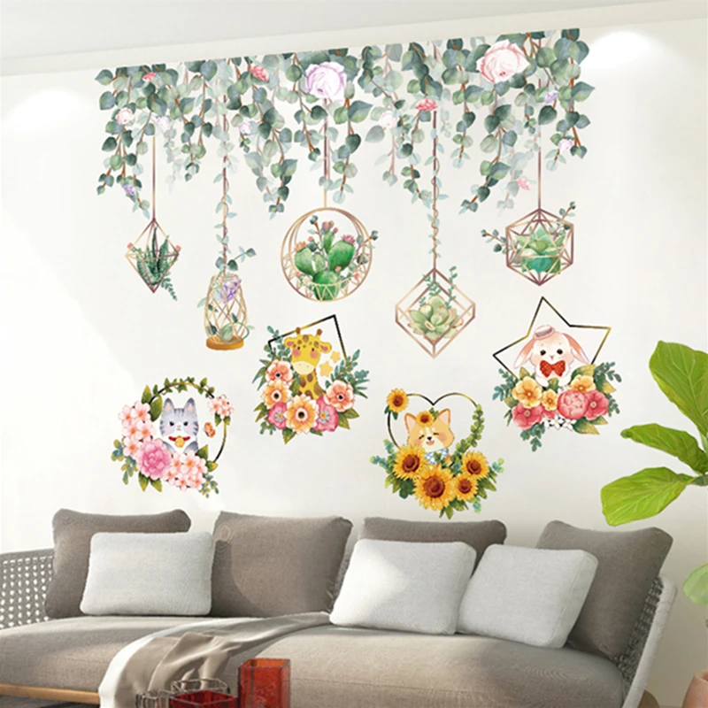 

Leaves Potted Wall Stickers DIY Flowers Animals Wall Sticker for Kids Rooms Living Room Kitchen Home Decoration Accessoires