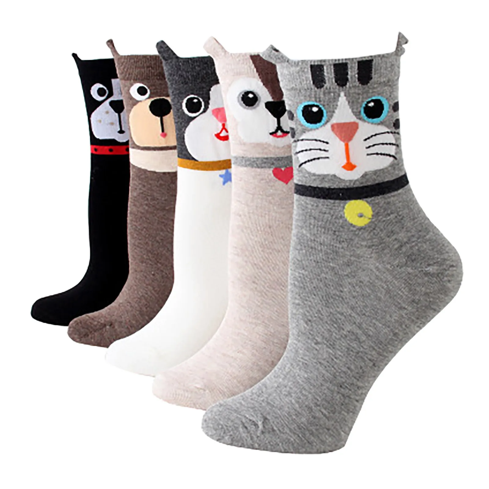 

5Pair Women Casual Print Cotton Pattern Lady Comfortable Socks Set sport Breathable high elasticity
