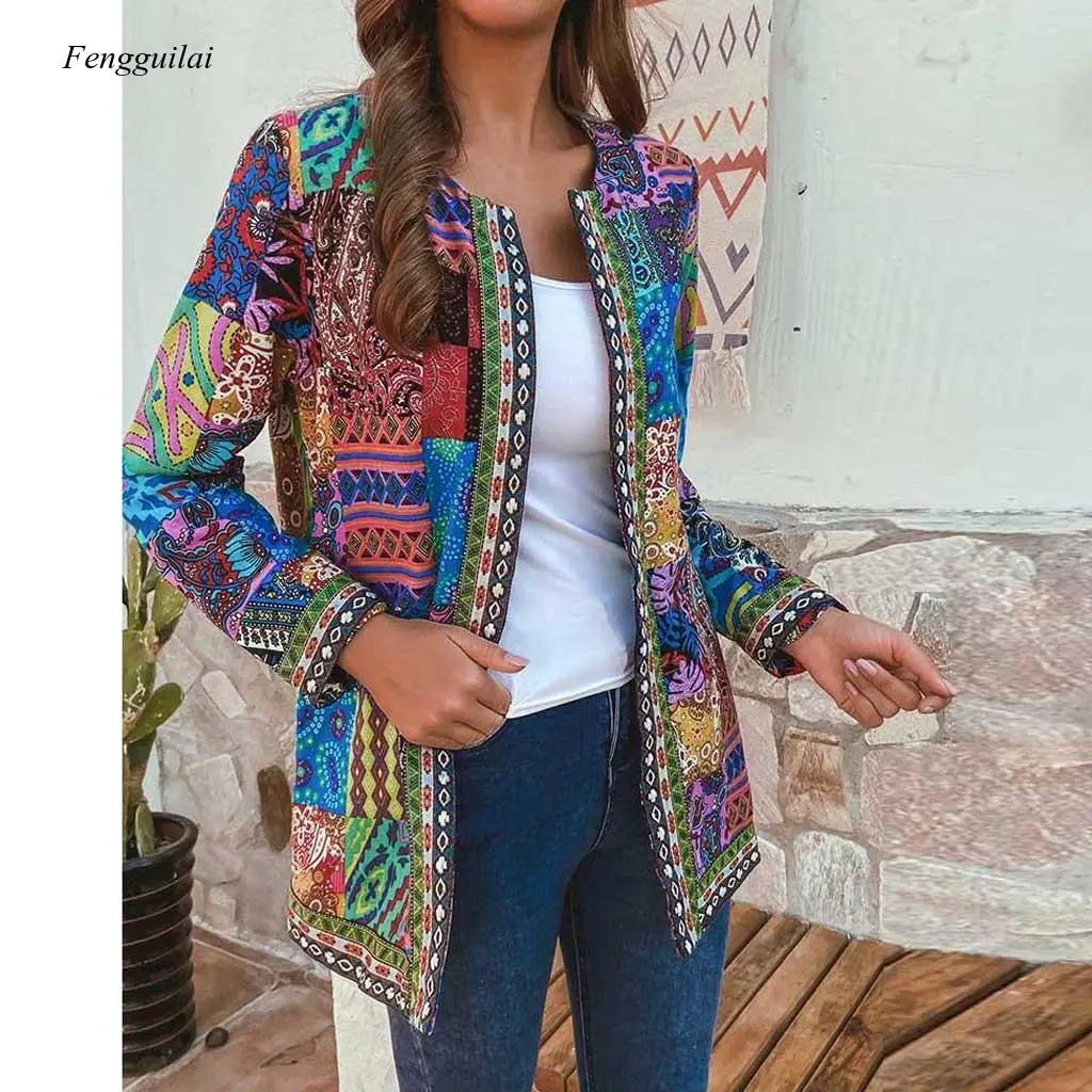 

Женская хлопковая куртка с цветочным принтом, с длинным рукавом