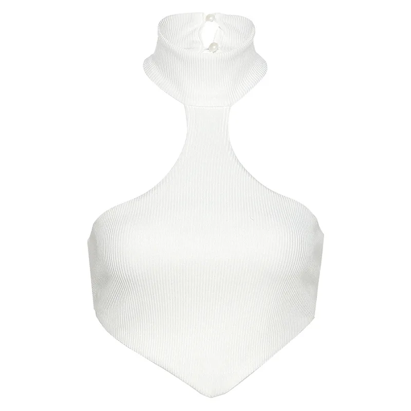 

Summer Solid Color Crop Top Sleeveless Backless Knitted Female Tank Tops Chic Tailoring One-shoulder Slim-fit Cropped Tank