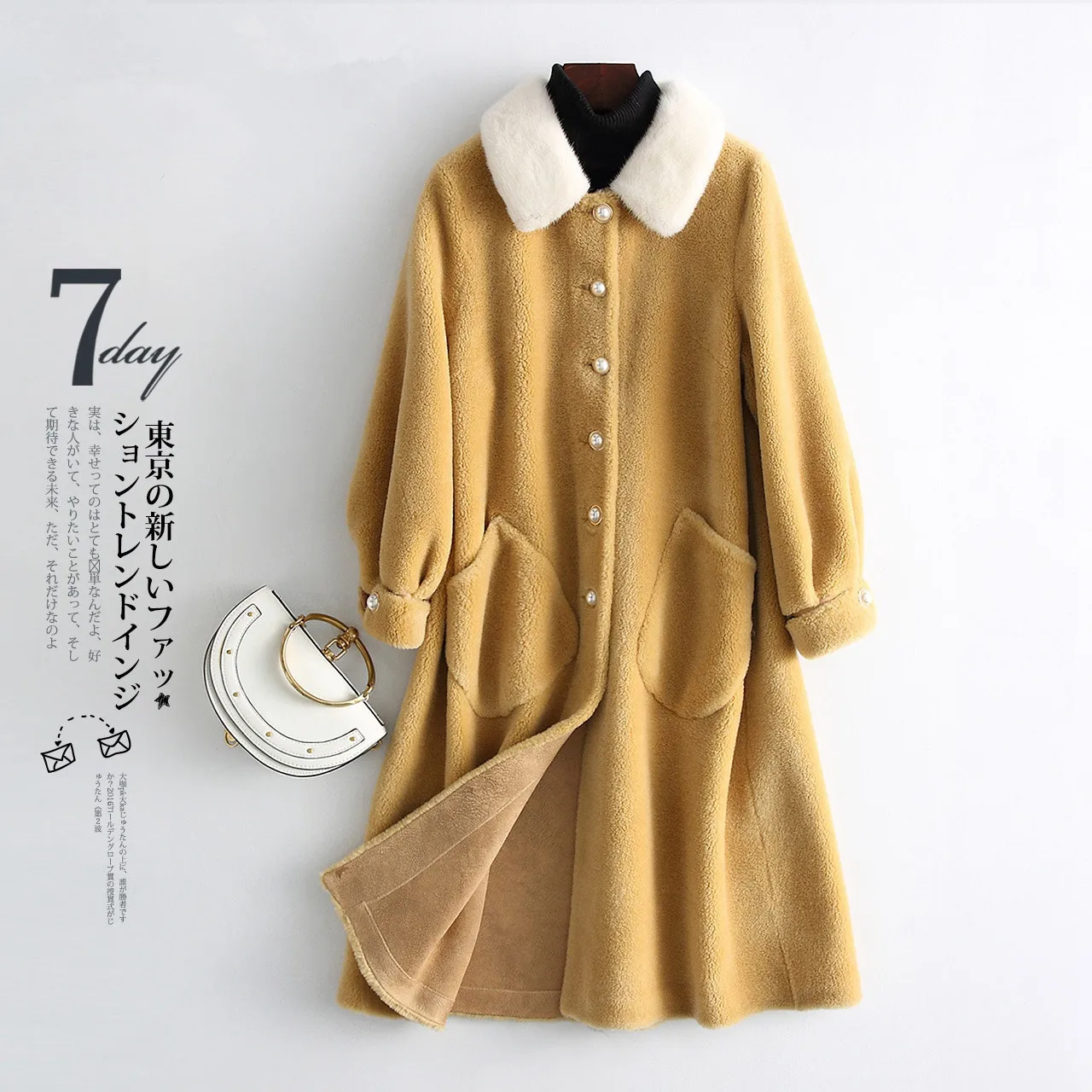 

Real Fur Coat Winter Jacket Women Mink Fur Collar Sheep Shearling Fur 100%Wool Coat Female Korean Jackets X24180000XKN811 MY1976