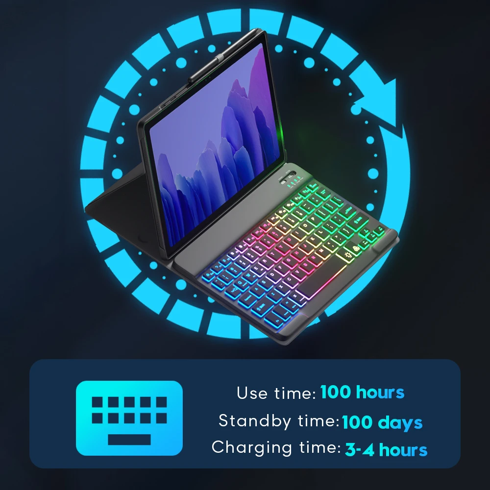 rainbow keyboard funda for samsung galaxy tab s6 lite case with pencil holder backlight keyboard case for samsung tab a7 s7 case free global shipping