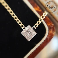 aazuo ins 18k orignal yellow gold real diamond classic square necklace with chain 45cm gifted for women wedding link chain au750