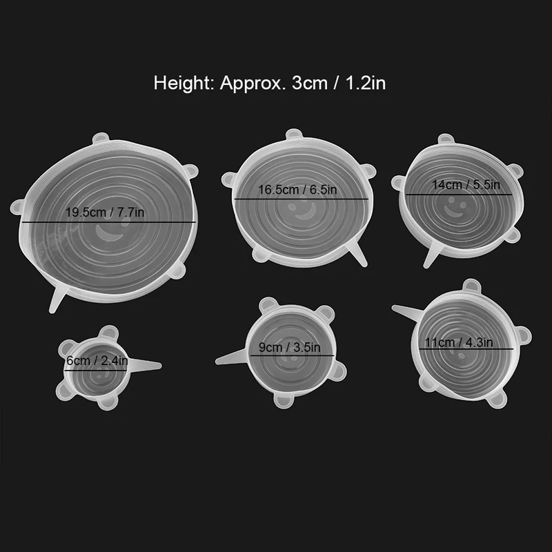Прозрачная силиконовая крышка для сохранения пищевых продуктов 6 шт.