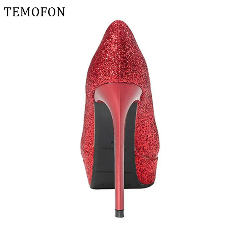 Женские туфли-лодочки на платформе TEMOFON золотистые свадебные туфли высоком