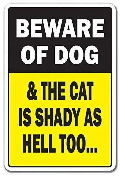 Beware Dog & Cat Is Shady Animal Jokes Parking Tin Sign art wall decoration,vintage aluminum retro metal sign