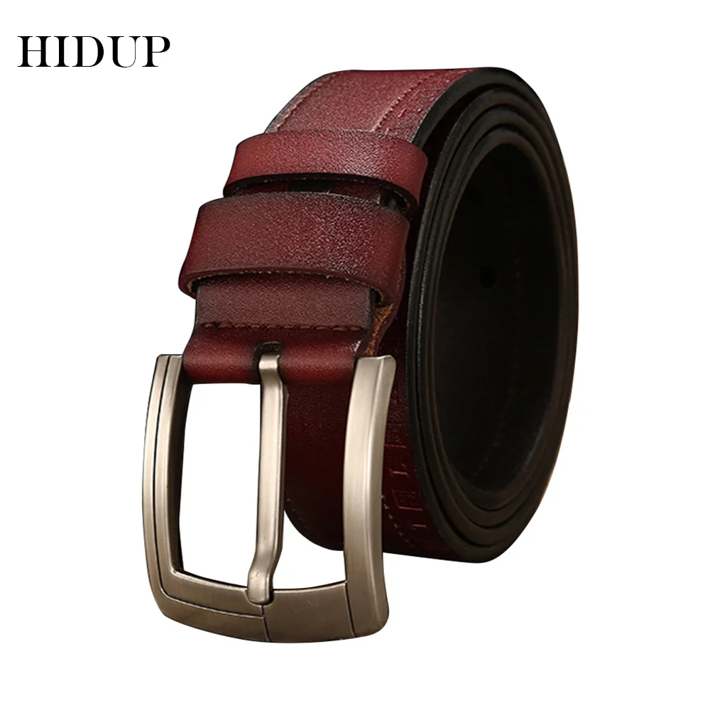 HIDUP Mens Retro Styles Design Pin Buckles Metal Belts Real Genuine Leather Belt for Men 3.8cm Width Clothing Accessories NWJ685