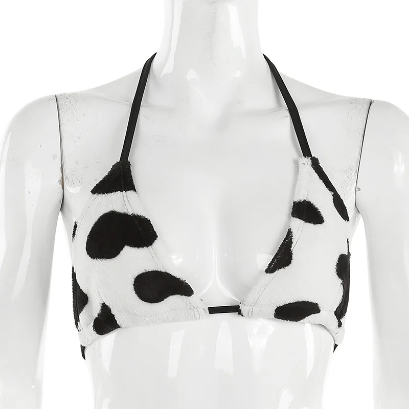 Женский укороченный топ с принтом UIDEAZONE флисовый бандажный лямкой на шее и