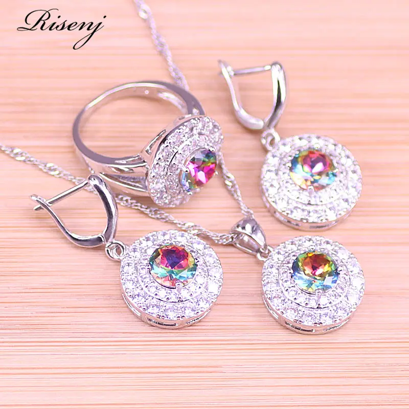 Risenj блестящие радужные кубические циркониевые серебряные 925 ювелирные изделия